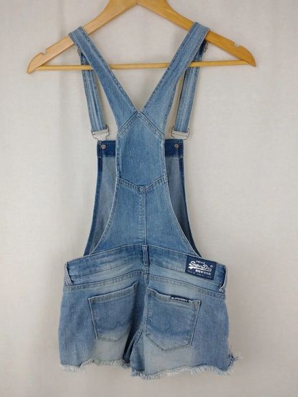 Vintage Superdry Blue Denim Pixie Dungarees Shorts Size XS - Picture 8 of 14